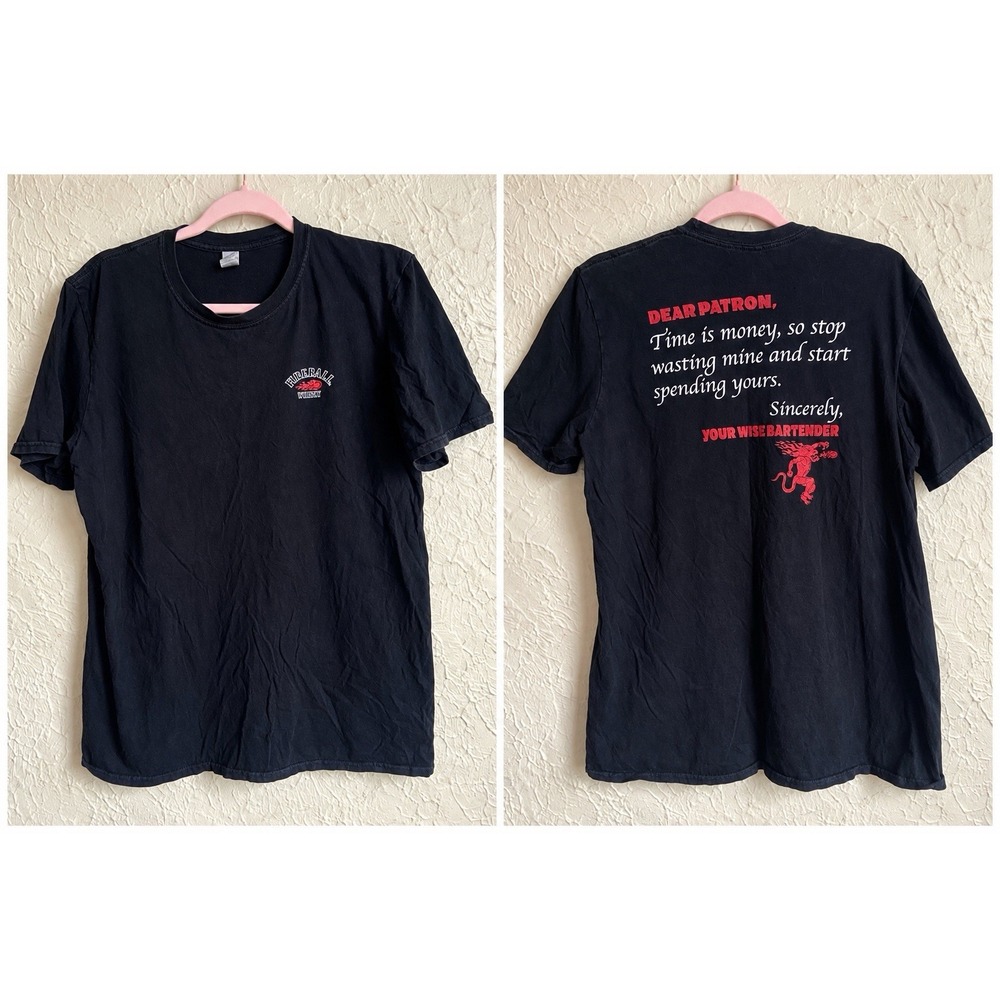 Vintage Y2K Fireball Whiskey Bartender Black Graphic T Shirt Size M Streetwear